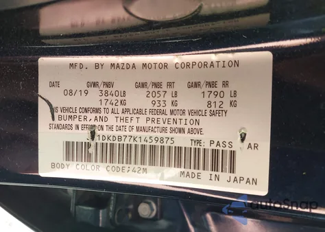 2019 Mazda Cx-3 Sport z USA, uszkodzony, nr VIN JM1DKDB77K1459875